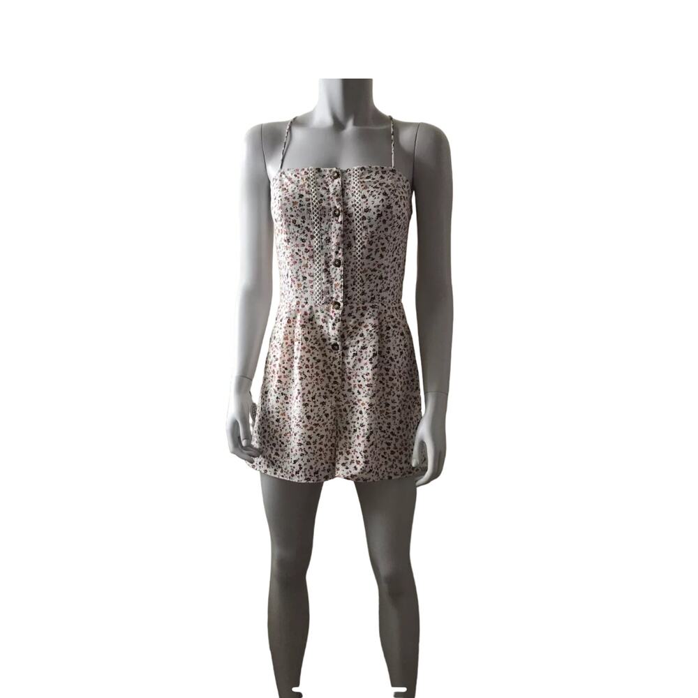 TOPSHOP Women’s White Floral Strappy Button Up  Open Back Romper Size US 8